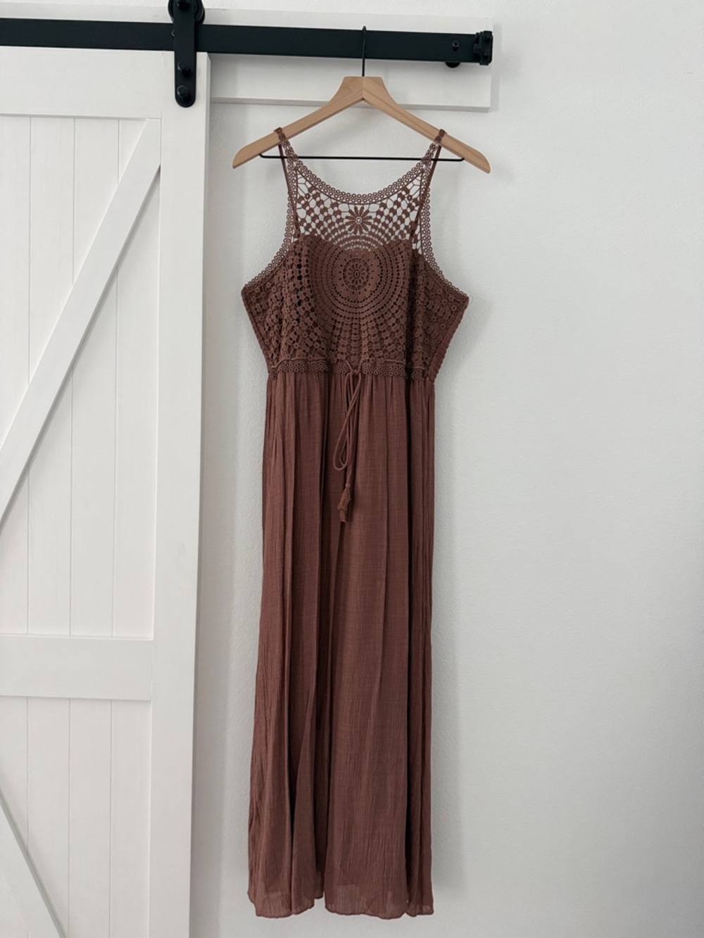 Brown Crochet Bodice Maxi Dress - Women